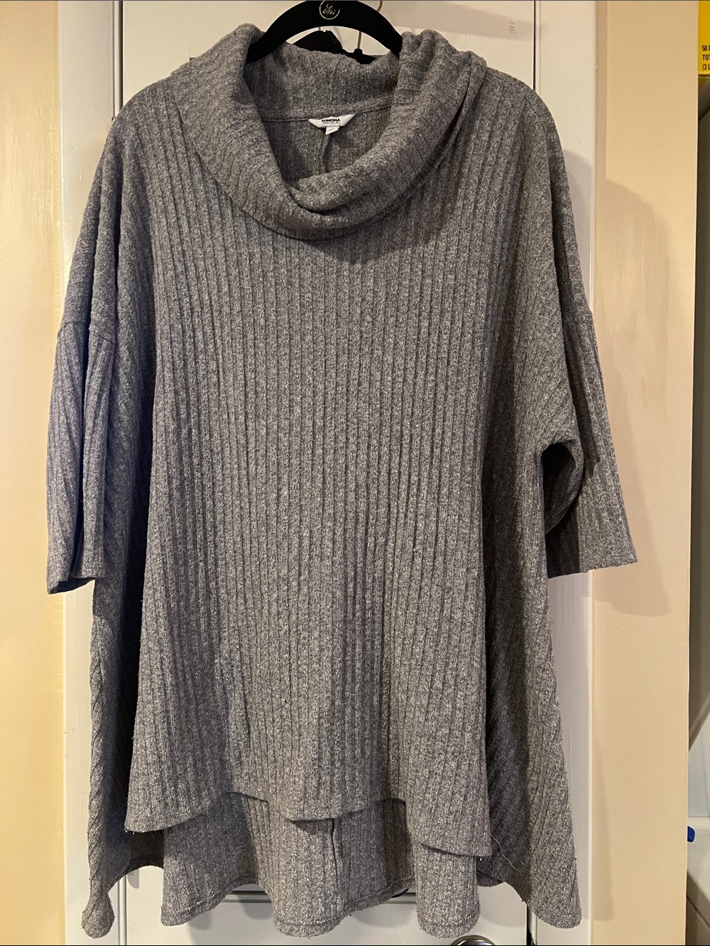 Sonoma Cozy Ribbed Cowl Neck Women's Sweater - Gray 3X